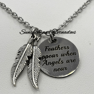 Memorial Necklace Feathers Appear When Angels Are Near | Stainless Steel Sympathy Gift | Bereavement Jewellery Angel Feather Charm