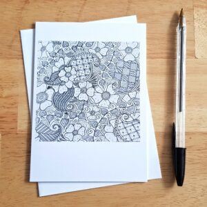 Flower Power Card - Hand-Drawn Zentangle Inspired Floral Doodle Design - Blank Inside for Any Occasion