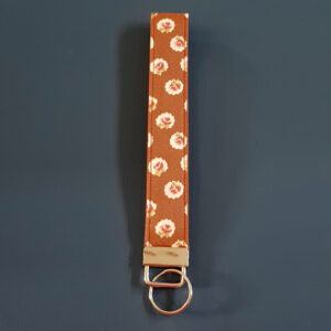 Flower Print Wristlet Keyfob - Handmade Fabric Keyring Strap with Vintage Rose Design