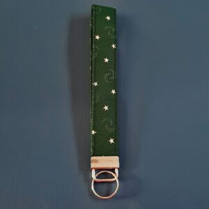 Green Star Print Wristlet Keyfob - Handmade Fabric Keyring Strap with Celestial Design