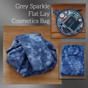 Grey Sparkle Flat Lay Drawstring Makeup Bag - Portable Cosmetic Organiser for Travel And Home