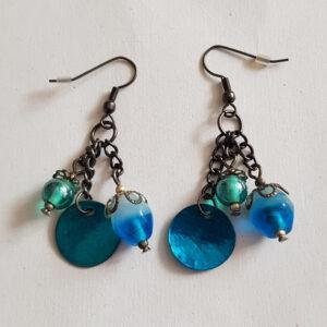 Handmade Blue Beaded Drop Earrings - Boho Chic Dangle Earrings with Shell and Glass Beads