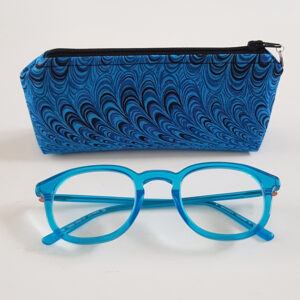 Handmade Blue Marble Glasses Case - Padded Zip Pouch for Sunglasses or Spectacles