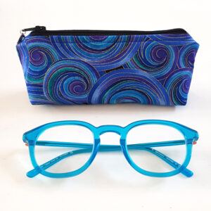 Handmade Blue Swirl Glasses Case - Padded Zip Pouch for Sunglasses or Eyewear