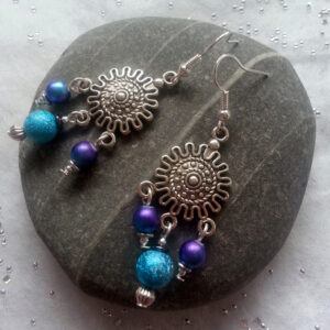 Handmade Chandelier Earrings - Dangly Drop Earrings with Blue And Purple Beads Boho Festival Style