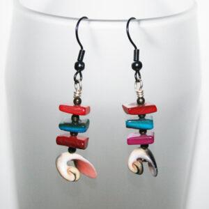 Handmade Colourful Shell Dangly Drop Earrings with Stacked Beads - Boho Festival Style