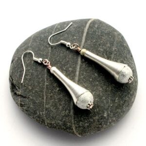 Handmade Conical Drop Earrings with Silver Tone Stardust Beads - Elegant Dangly Statement Jewellery