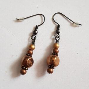 Handmade Copper Beaded Drop Earrings - Elegant Bronze-Tone Dangly Jewellery with Warm Metallic Shine