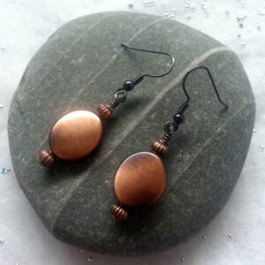 Handmade Copper Disc Drop Earrings - Rustic Matte Finish Beaded Dangly Jewellery