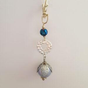Handmade Crystal Bag Charm - Clip-On Keychain with Silver Ring and Glow Bead Flower Accent