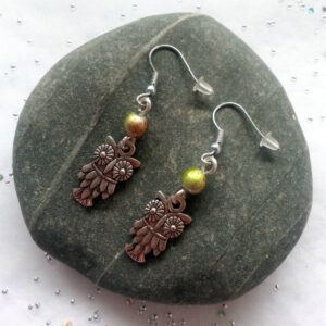 Handmade Cute Owl Drop Earrings - Silver Charm Woodland Dangle Jewellery