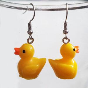 Handmade Cute Rubber Duck Drop Earrings - Quirky Yellow Dangle Jewellery