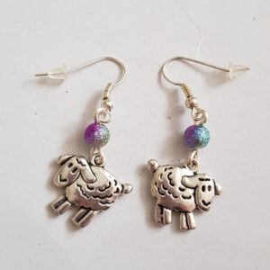 Handmade Cute Sheep Drop Earrings with Rainbow Sparkle Beads - Quirky Animal Lover Gift