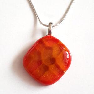 Handmade Dark Orange And Ochre Fused Glass Pendant Necklace - Unique Jewellery