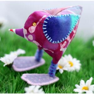 Handmade Fabric Bird Ornament - Purple Pink And Blue Quilted Decoration for Spring Easter And Whimsical Home Décor