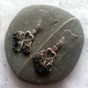 Handmade Heart Chandelier Earrings - Dangly Drop Earrings with Blackberry Beads, Romantic Boho Style