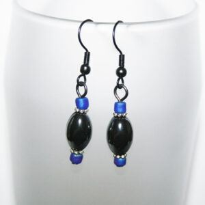Handmade Hematite and Purple Bead Drop Earrings - Elegant Dangly Earrings with Black Findings