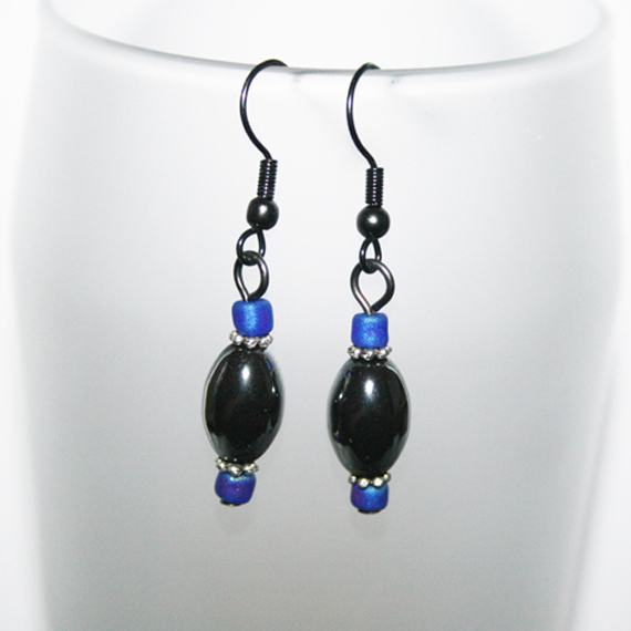 Handmade Hematite and Purple Bead Drop Earrings - Elegant Dangly Earrings with Black Findings