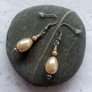 Handmade Ivory Pearl Droplet Dangly Drop Earrings - Elegant Classic Bridal Style