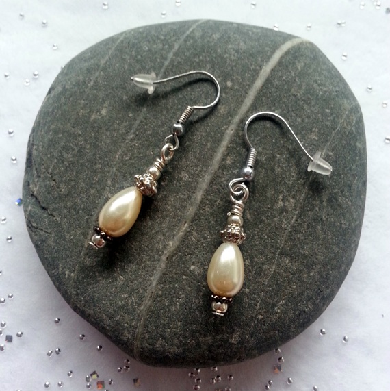 Handmade Ivory Pearl Droplet Dangly Drop Earrings - Elegant Teardrop Earrings for Brides Weddings or Everyday Glamour