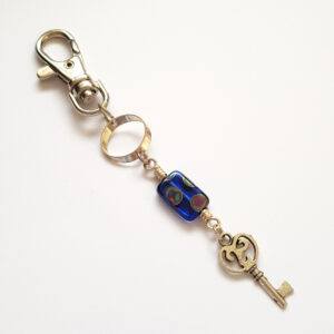 Handmade Key Charm Bag Accessory - Vintage Style Clip-On Bag Charm with Blue Glass Bead
