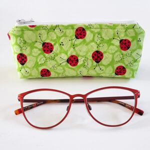 Handmade Ladybird Glasses Case - Bright Green Padded Zip Pouch for Sunglasses or Eyewear