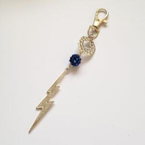 Handmade Lightning Bolt Bag Charm - Clip-On Keychain with Sparkling Bead And Silver Accent