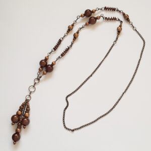 Handmade Long Copper and Bronze Wirework Necklace and Earring Set - Boho Beaded Jewellery
