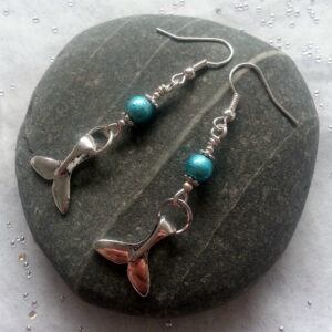 Handmade Mermaid Tail Drop Earrings - Ocean-Inspired Whale Tail Dangle Jewellery in Silver And Turquoise
