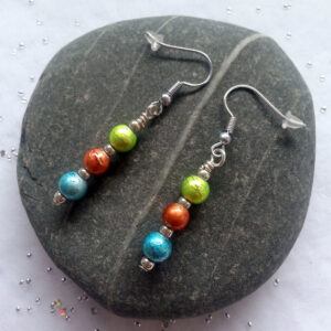 Handmade Multicoloured Beaded Drop Earrings with Glass Spectra Beads - Bright And Bold Statement Jewellery