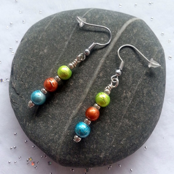 Handmade Multicoloured Beaded Drop Earrings with Glass Spectra Beads - Bright And Bold Statement Jewellery