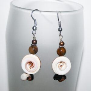 Handmade Natural Shell Dangly Drop Earrings with Earthy Beads - Coastal Boho Style