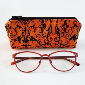Handmade Orange And Black Gothic Glasses Case - Padded Zip Pouch for Sunglasses or Eyewear