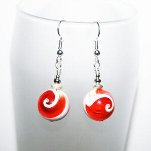 Handmade Orange Swirl Ceramic Bead Drop Earrings - Bright Dangly Statement Jewellery