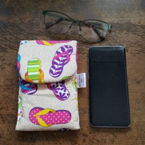 Handmade Padded Phone And Glasses Case - Fun Flip-Flop Print Soft And Protective Fabric Pouch