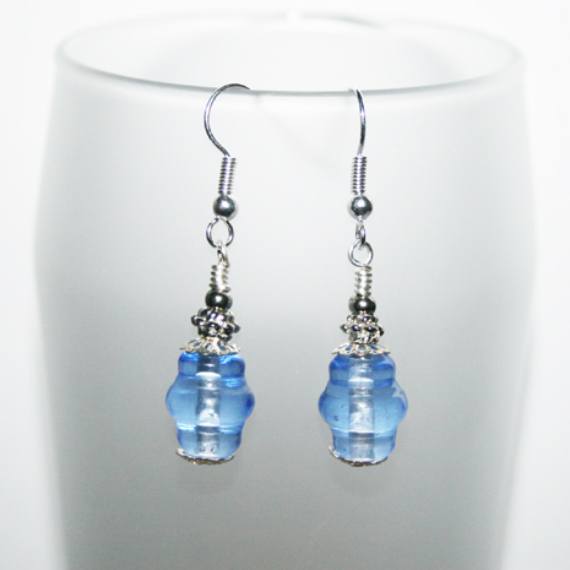 Handmade Pale Blue Glass Bead Drop Earrings - Elegant Dangly Earrings with Silver Accents