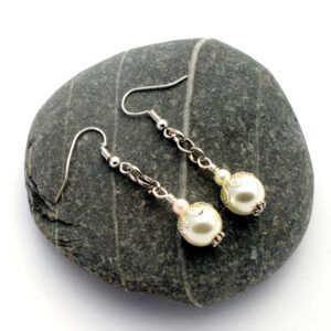 Handmade Pearl Dangly Drop Earrings with Chain Detail - Elegant Bridal Any Occasion Jewellery