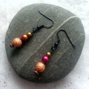 Handmade Pink and Peach Beaded Drop Earrings - Elegant Dangly Earrings with Stardust and Metallic Accents