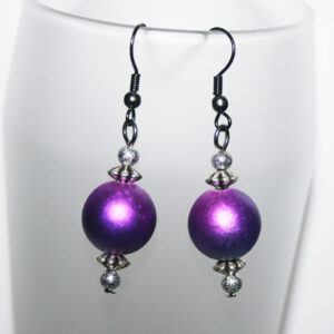 Handmade Purple Airbrushed Bead Earrings - Dangly Drop Earrings with Silver Accents