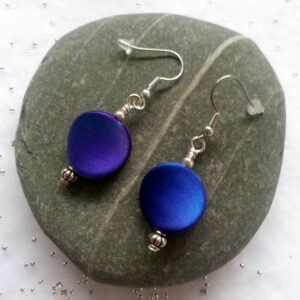 Handmade Purple Airbrushed Twist Drop Earrings - Lightweight Dangly Statement Beads