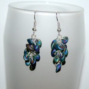 Handmade Purple Miyuki Bead Cluster Earrings - Textured Drop Dangle Earrings with Iridescent Finish