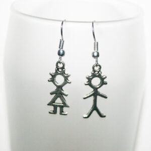 Handmade Quirky Boy and Girl Charm Drop Earrings - Fun Dangly Mismatched Jewellery Gift