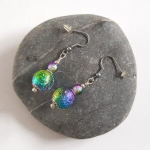 Handmade Rainbow Stardust Dangly Drop Earrings - Colourful Glittery Beaded Statement Jewellery