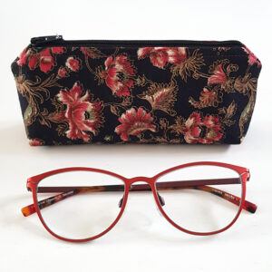 Handmade Red Floral Glasses Case - Elegant Zip Pouch for Sunglasses or Eyewear
