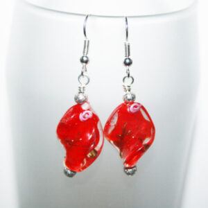 Handmade Red Glass Twist Drop Earrings - Dangly Earrings with Lampwork Beads and Silver Accents