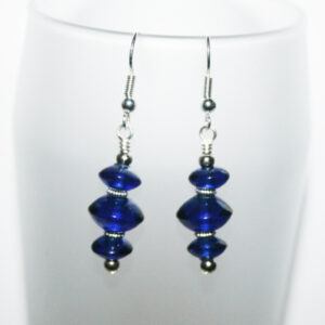 Handmade Royal Blue Glass Bead Drop Earrings - Elegant Dangly Earrings with Silver Accents