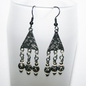 Handmade Triangle Chandelier Earrings with Gunmetal Filigree Beads - Boho Dangly Drop Statement Jewellery
