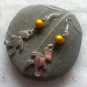 Handmade Yellow Beaded Earrings with Cute Teddy Bear Charms - Fun Dangle Drop Design