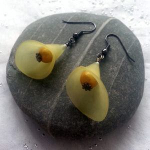 Handmade Yellow Flower Drop Earrings with Miracle Glow Beads - Botanical Dangly Earrings