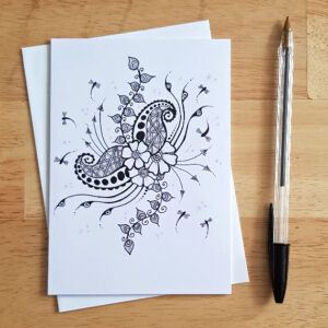 Henna Inspired Doodle Art Card - Intricate Black And White Greetings Card - Blank Inside for Any Occasion